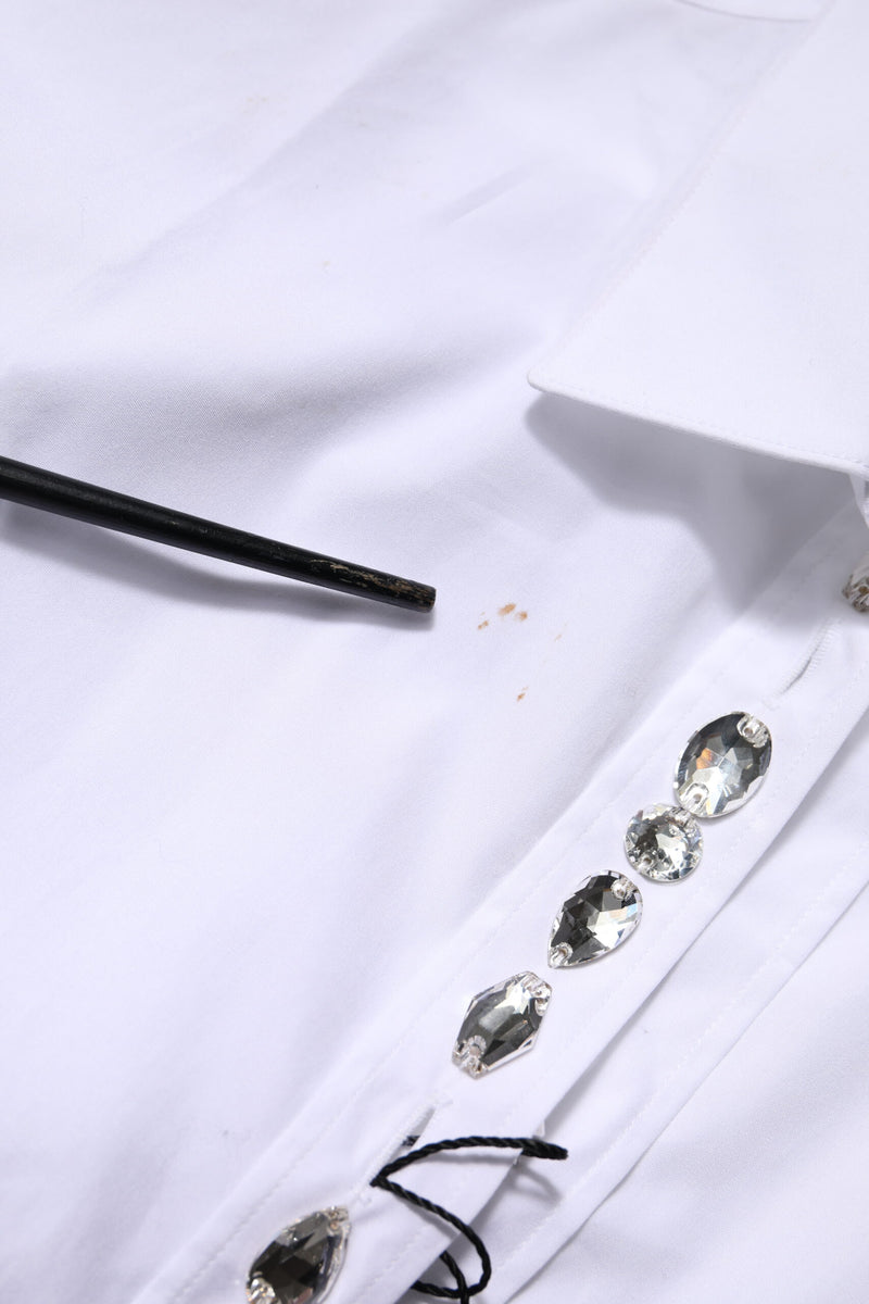 Dolce & Gabbana White Rhinestone Embellished Long Sleeve Top