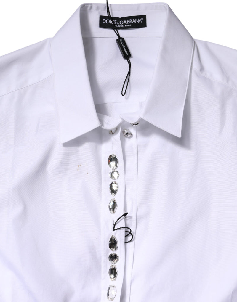Dolce & Gabbana White Rhinestone Embellished Long Sleeve Top
