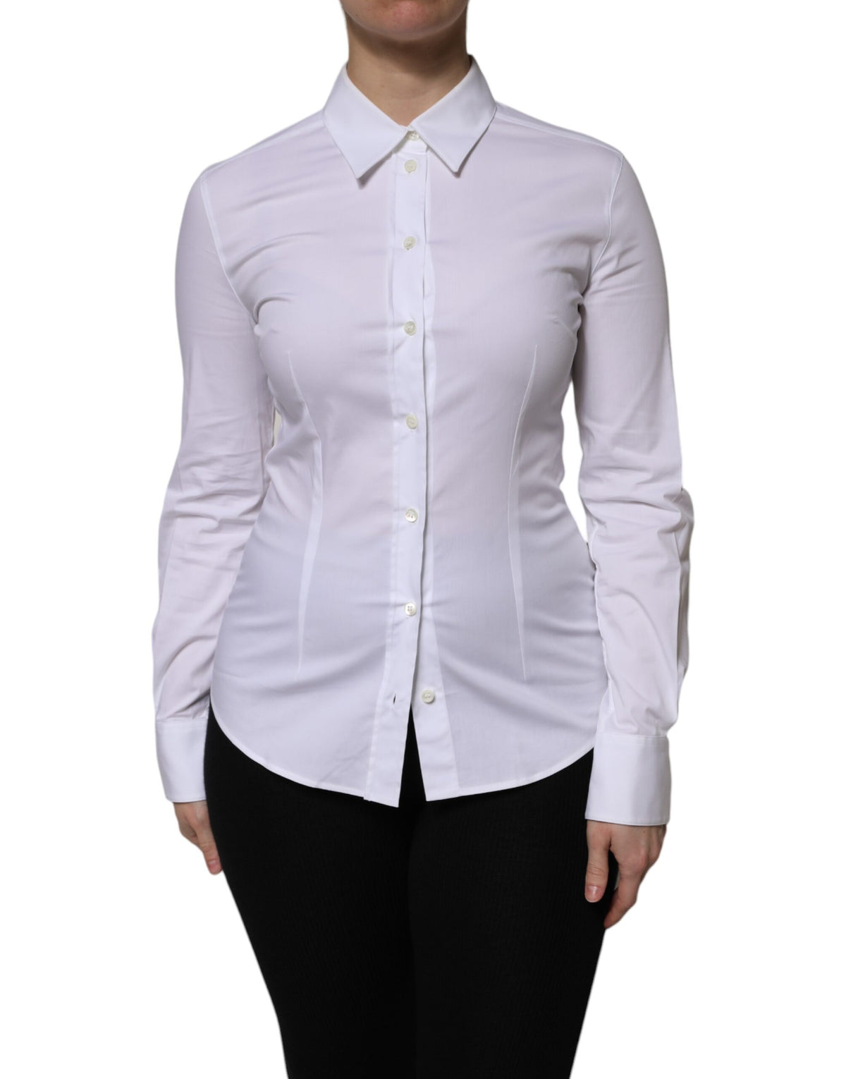 Dolce & Gabbana Blouse Longues Blanches en Coton avec Col