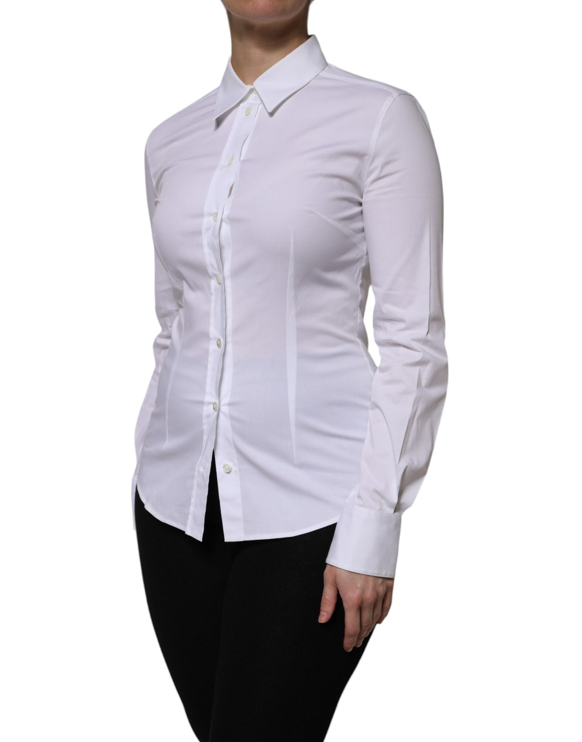 Dolce & Gabbana Blouse Longues Blanches en Coton avec Col