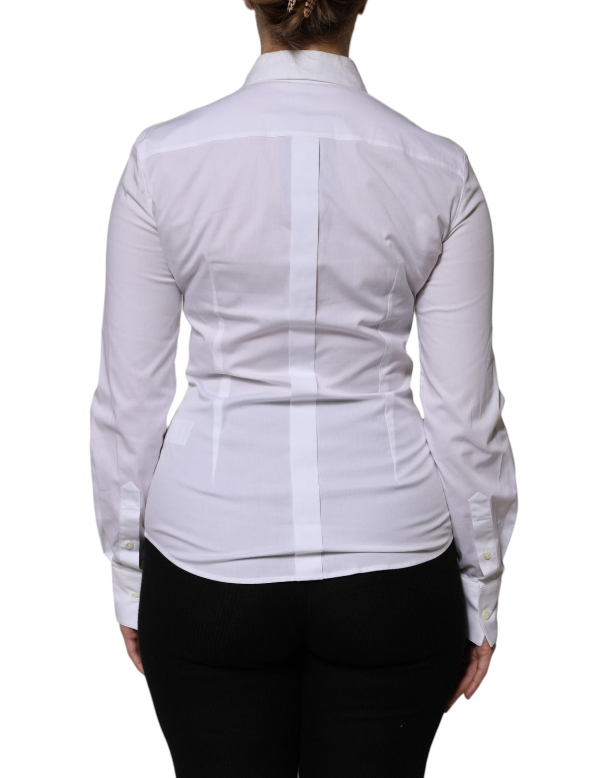 Dolce & Gabbana Blouse Longues Blanches en Coton avec Col