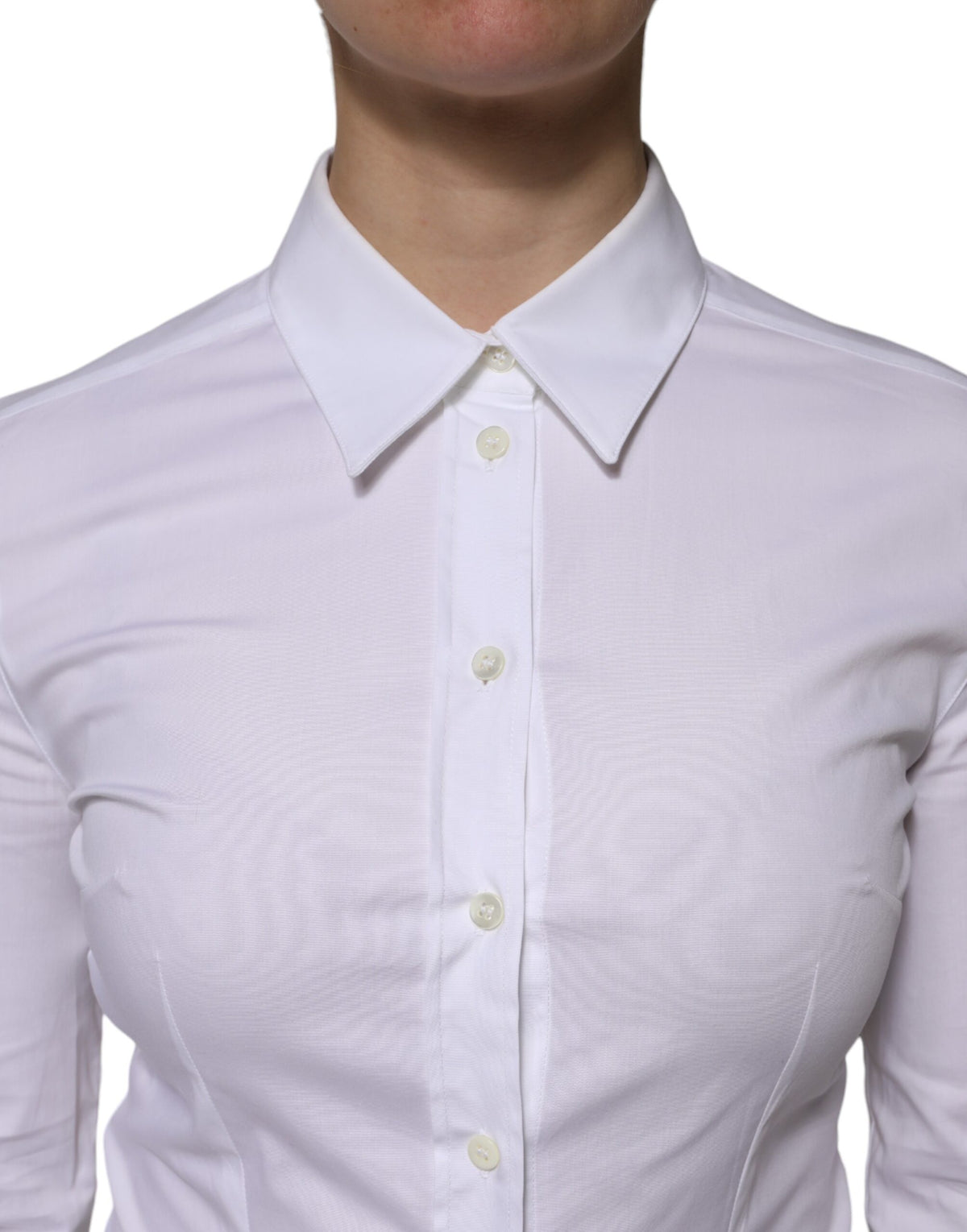Dolce & Gabbana Blouse Longues Blanches en Coton avec Col