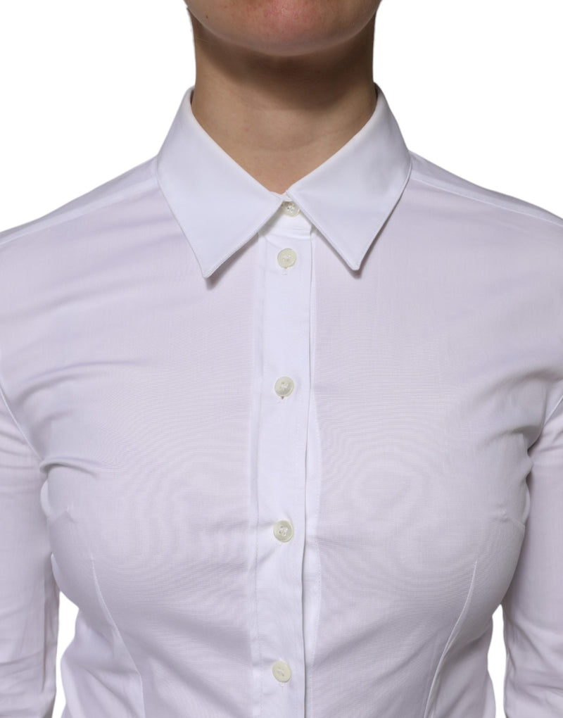 Dolce & Gabbana White Cotton Collared Long Sleeves Blouse Top
