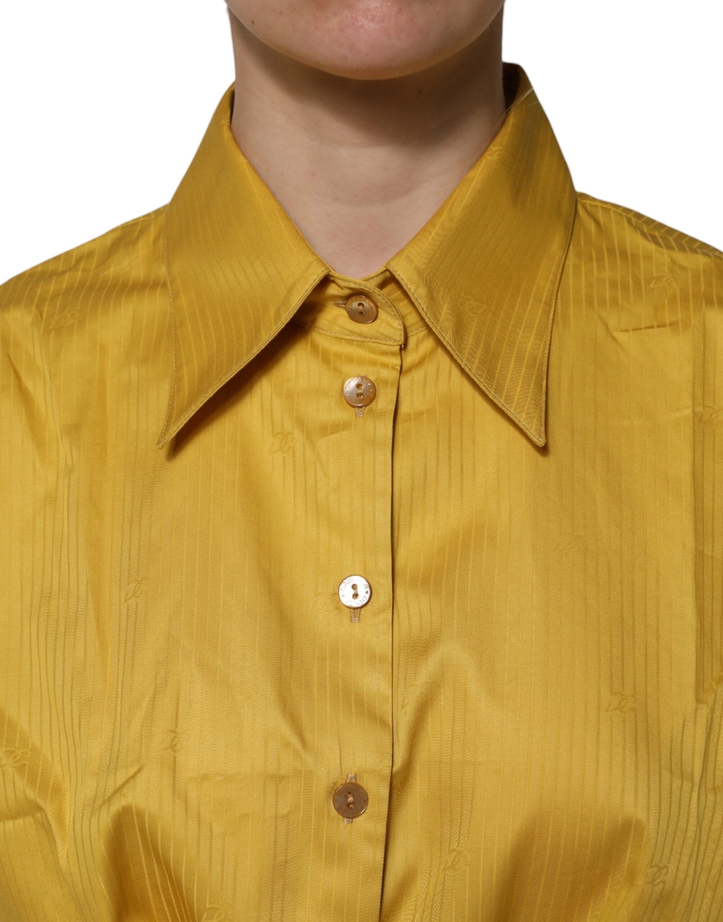 Dolce & Gabbana Mustard Collared Short Sleeves Blouse Top
