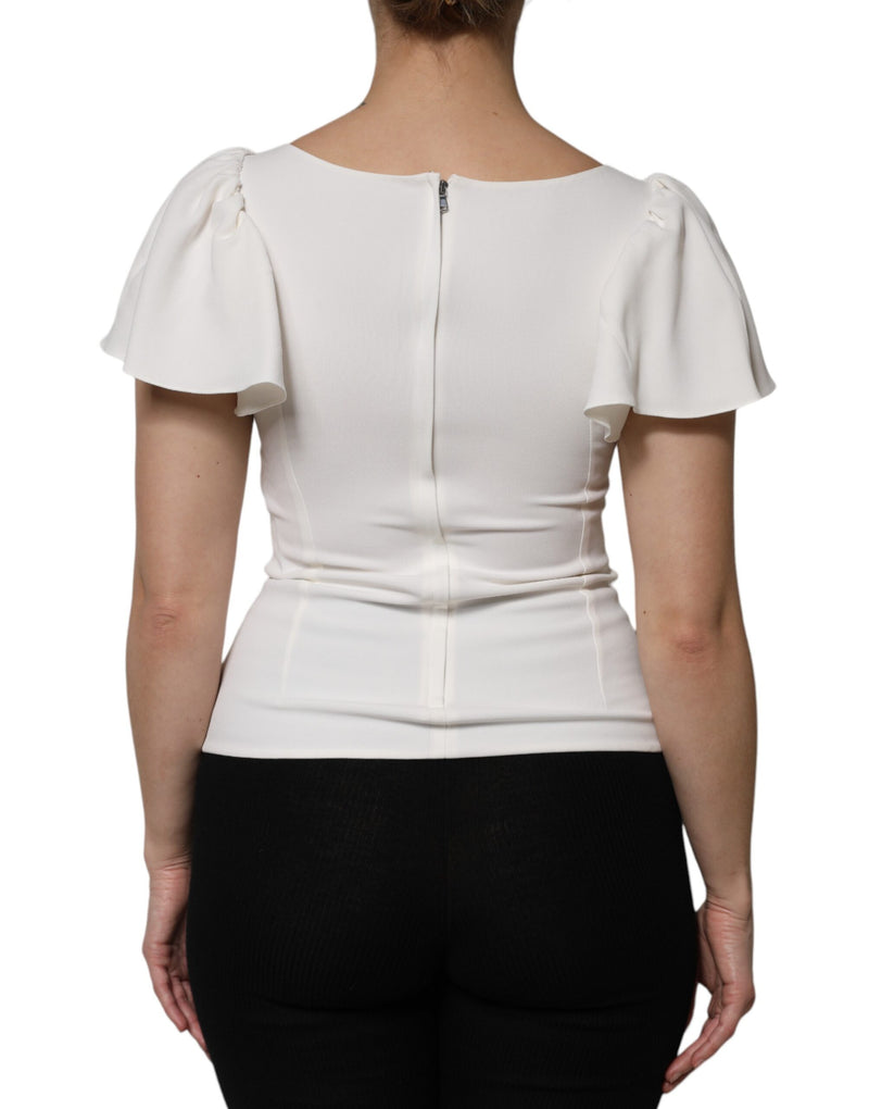 Dolce & Gabbana Top Femme Blanc en Viscose à Manches Courtes