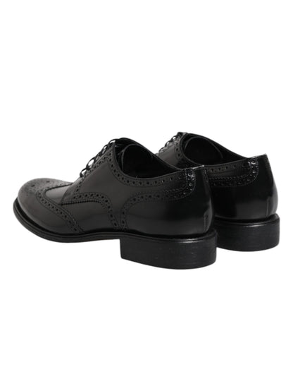 Dolce & Gabbana Black Leather Derby Wingtip Formal Shoes