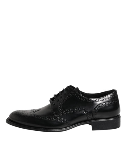 Dolce & Gabbana Black Leather Derby Wingtip Formal Shoes
