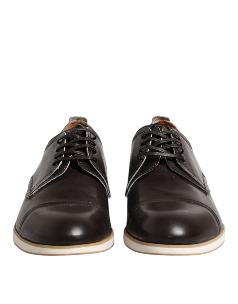 Pollini Dark Brown Leather Derby Lace Up Dress Shoes for Men