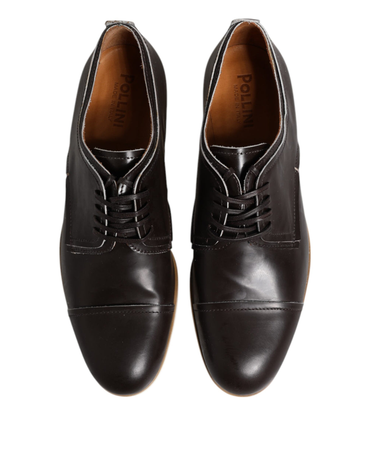 Pollini Dark Brown Leather Derby Lace Up Dress Shoes for Men
