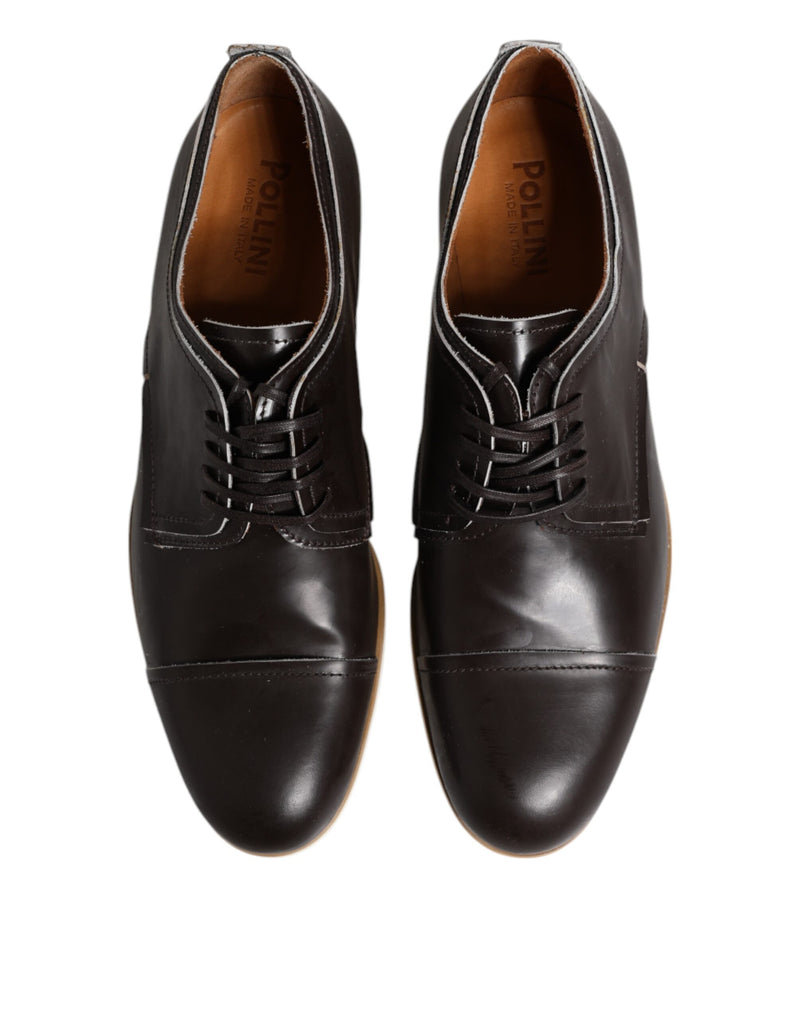 Pollini Dark Brown Leather Derby Lace Up Dress Shoes for Men