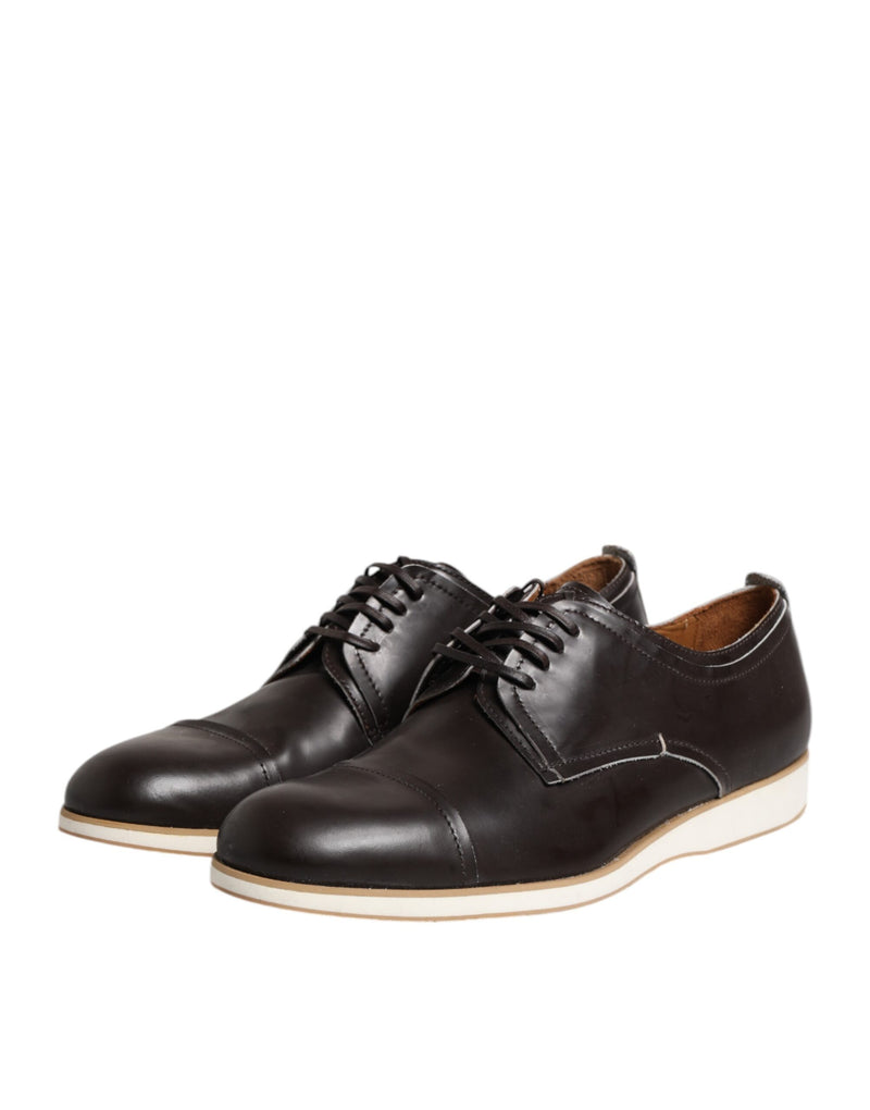 Pollini Dark Brown Leather Derby Lace Up Dress Shoes for Men