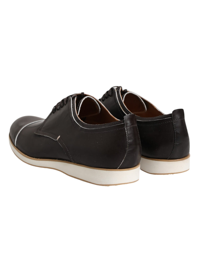 Pollini Dark Brown Leather Derby Lace Up Dress Shoes for Men