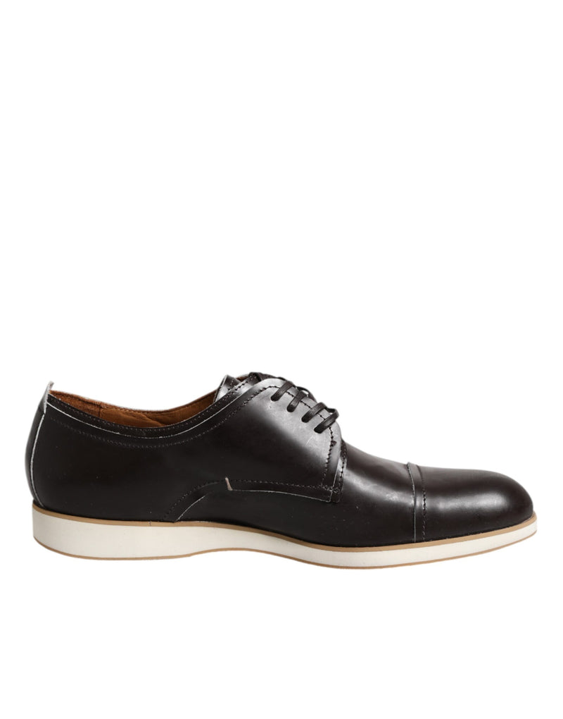 Pollini Dark Brown Leather Derby Lace Up Dress Shoes for Men