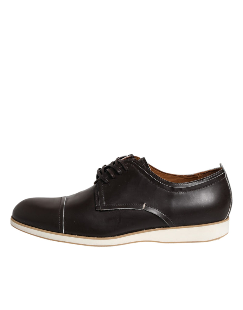 Pollini Dark Brown Leather Derby Lace Up Dress Shoes for Men