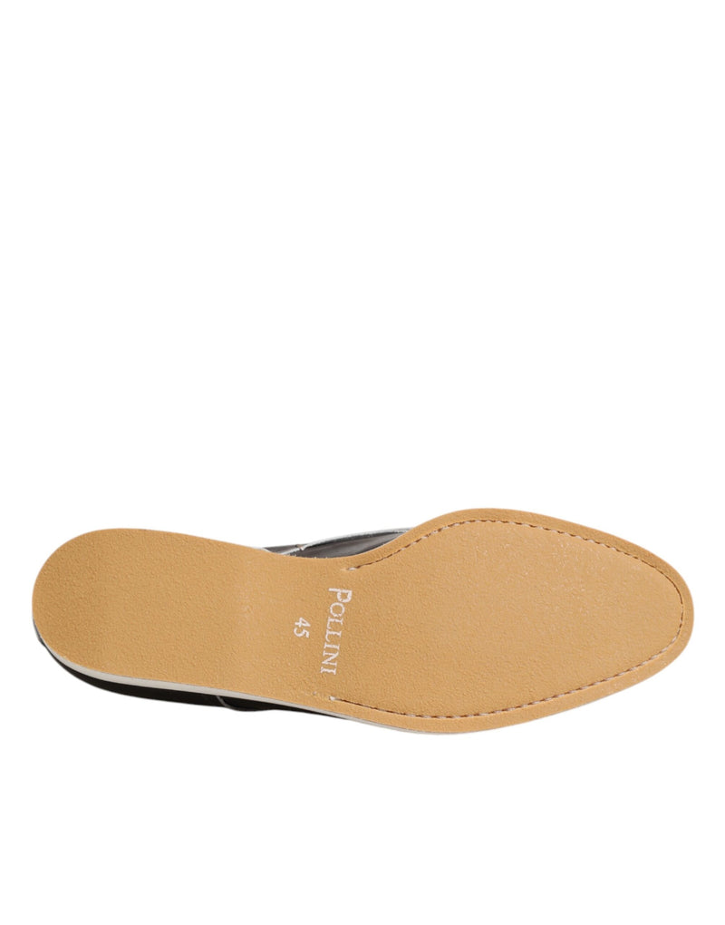 Pollini Dark Brown Leather Derby Lace Up Dress Shoes for Men