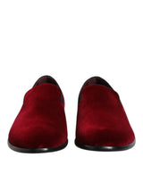Dolce & Gabbana Red Cotton Velvet Slip On Loafers