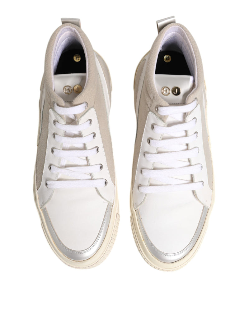 HIDE & JACK White Beige Lace Up Mid Top Casual Sneakers