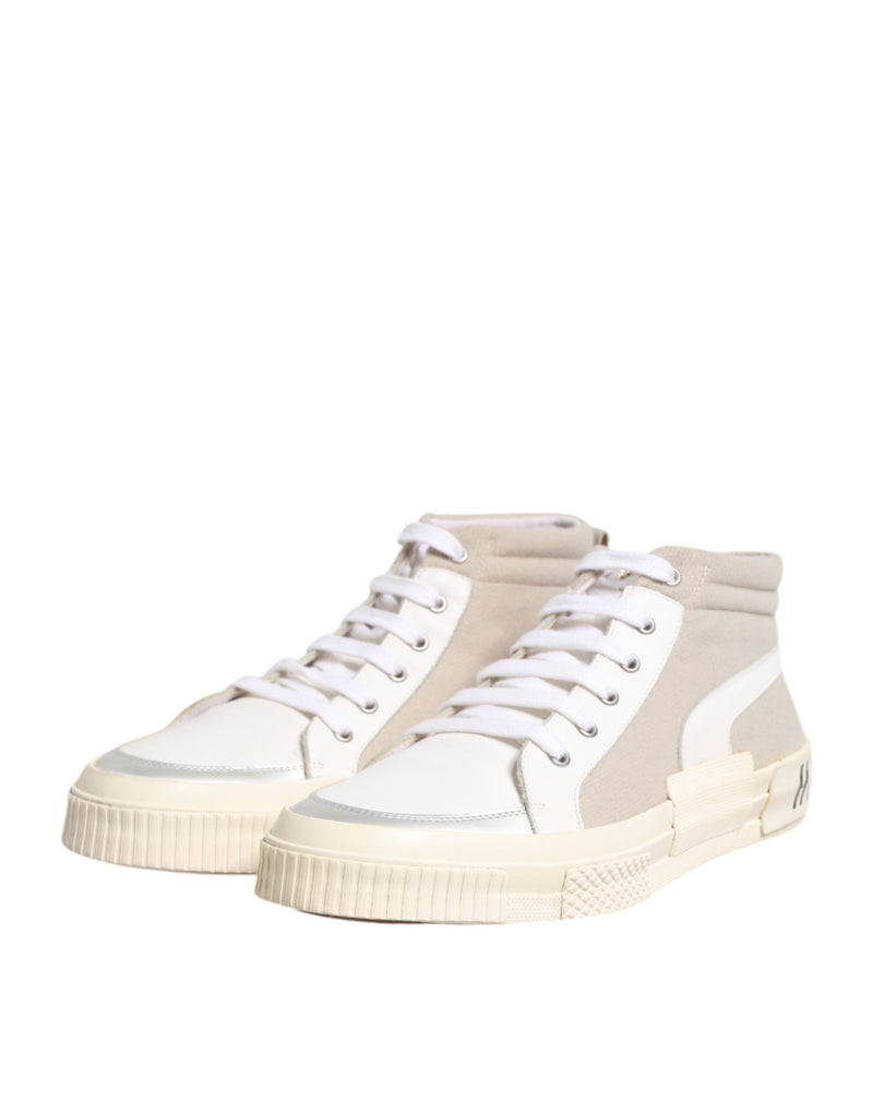 HIDE & JACK White Beige Lace Up Mid Top Casual Sneakers
