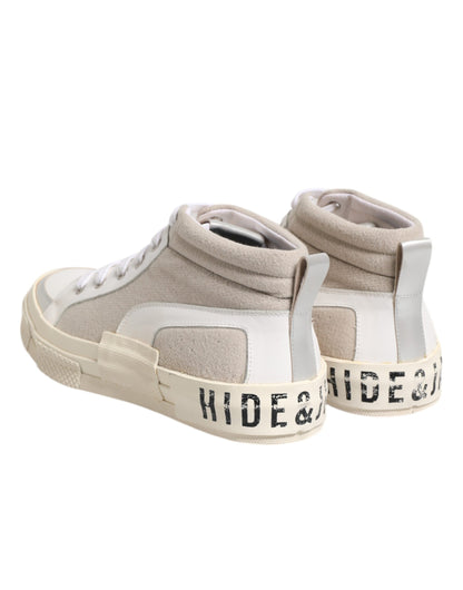 HIDE & JACK White Beige Lace Up Mid Top Casual Sneakers Shoes