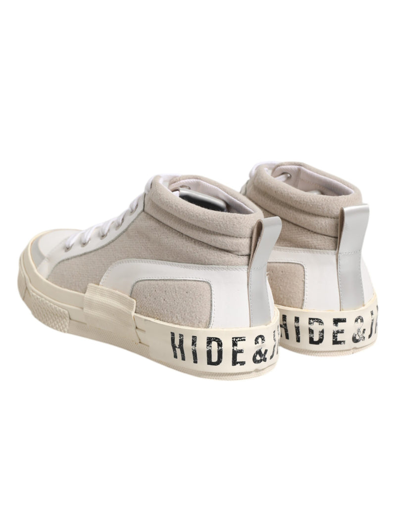 HIDE & JACK White Beige Lace Up Mid Top Casual Sneakers