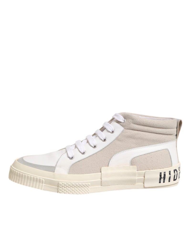 HIDE & JACK White Beige Lace Up Mid Top Casual Sneakers