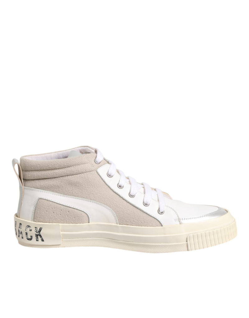HIDE & JACK White Beige Lace Up Mid Top Casual Sneakers