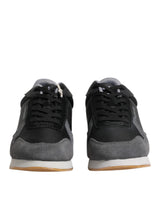Trussardi Black Gray Lace Up Low Top Casual Sneakers