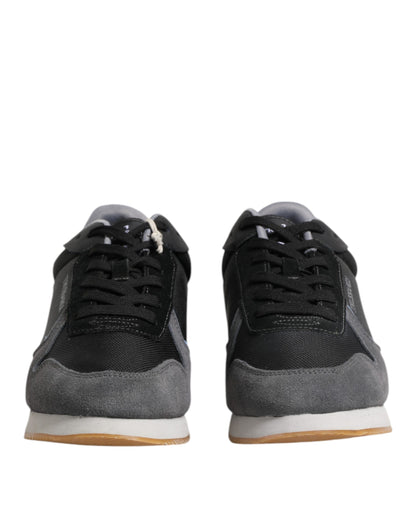 Trussardi Black Gray Lace Up Low Top Casual Sneakers Shoes