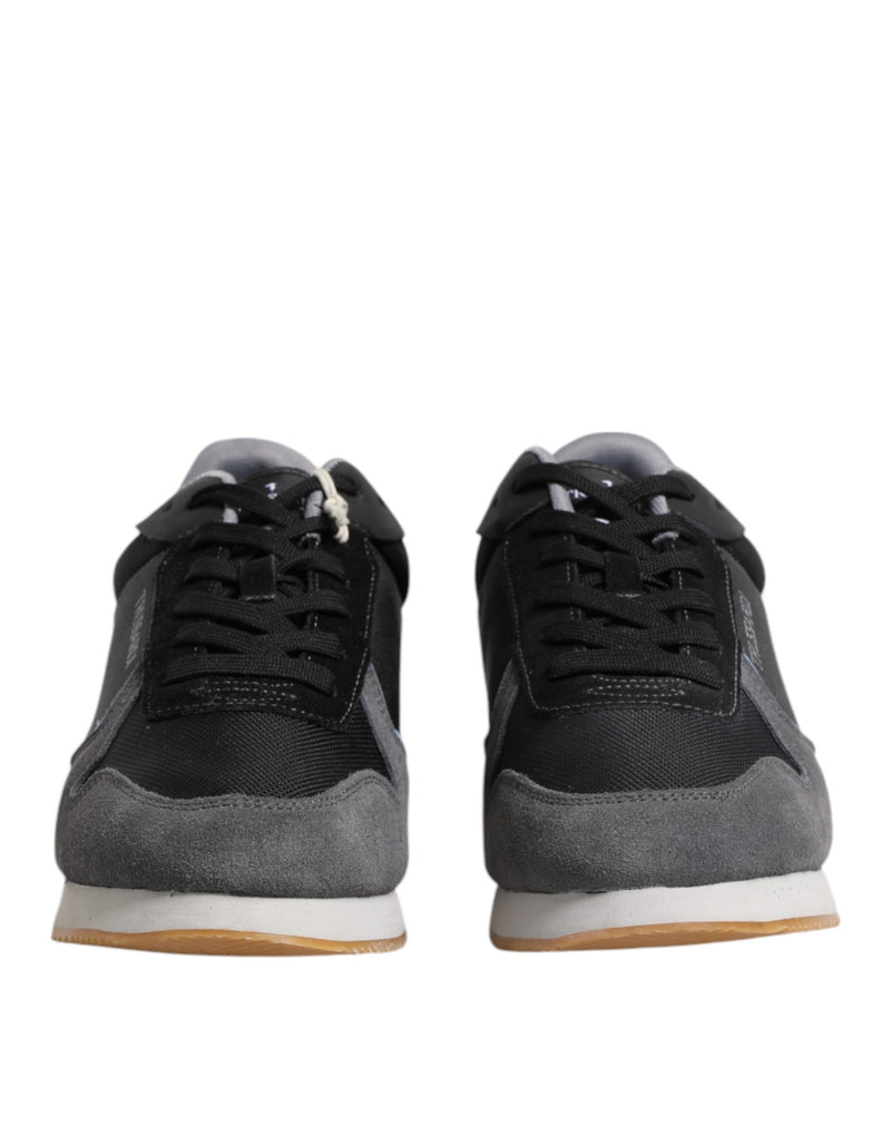 Trussardi Black Gray Lace Up Low Top Casual Sneakers