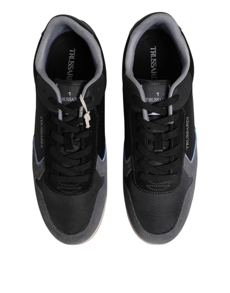 Trussardi Black Gray Lace Up Low Top Casual Sneakers