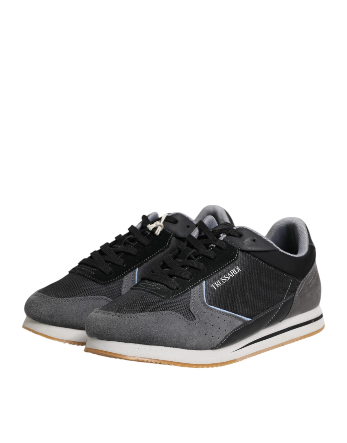 Trussardi Black Gray Lace Up Low Top Casual Sneakers