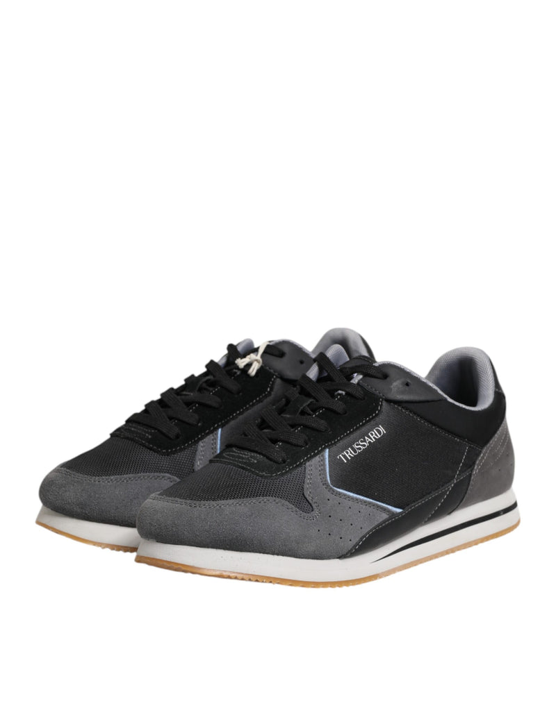 Trussardi Black Gray Lace Up Low Top Casual Sneakers