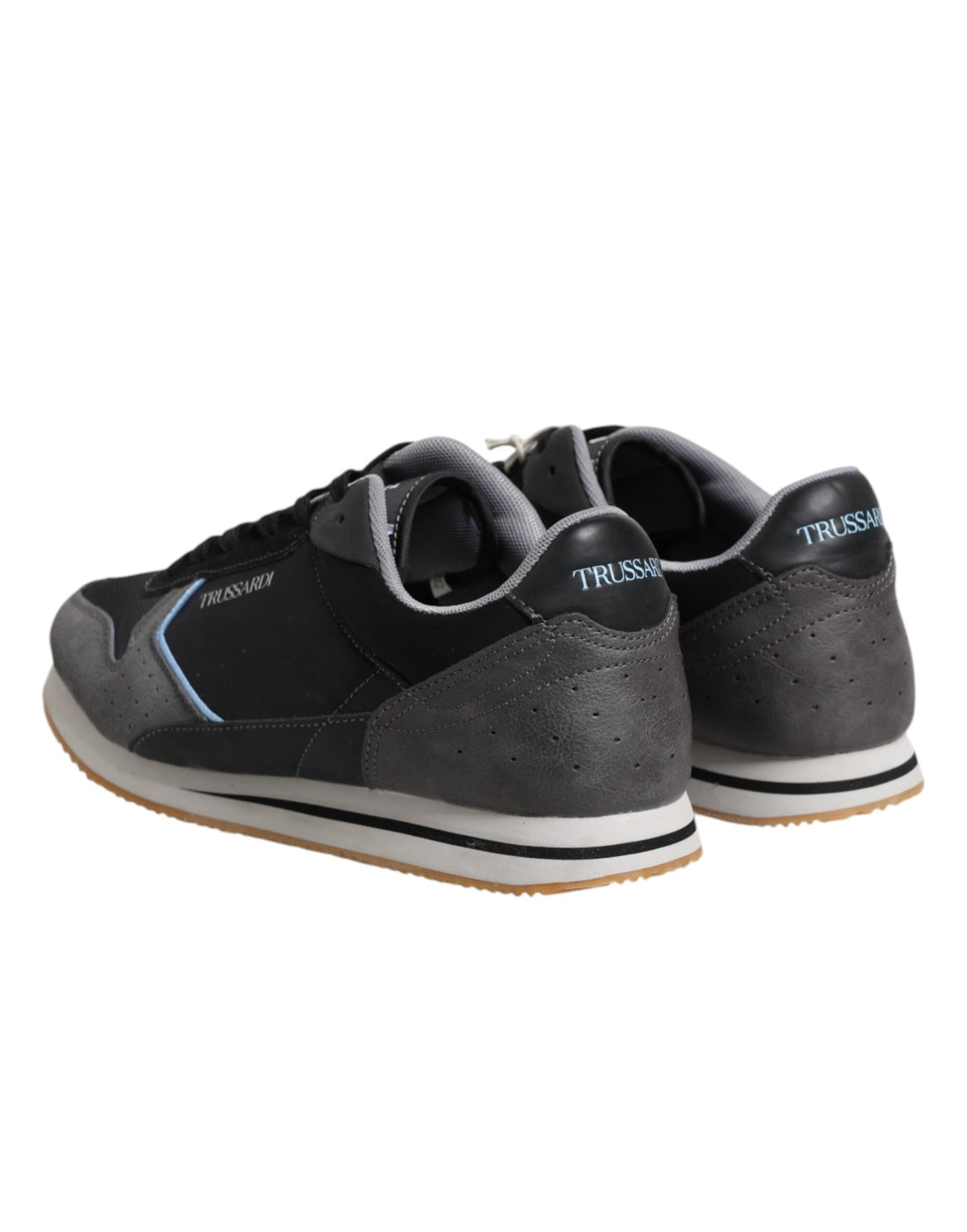 Trussardi Black Gray Lace Up Low Top Casual Sneakers