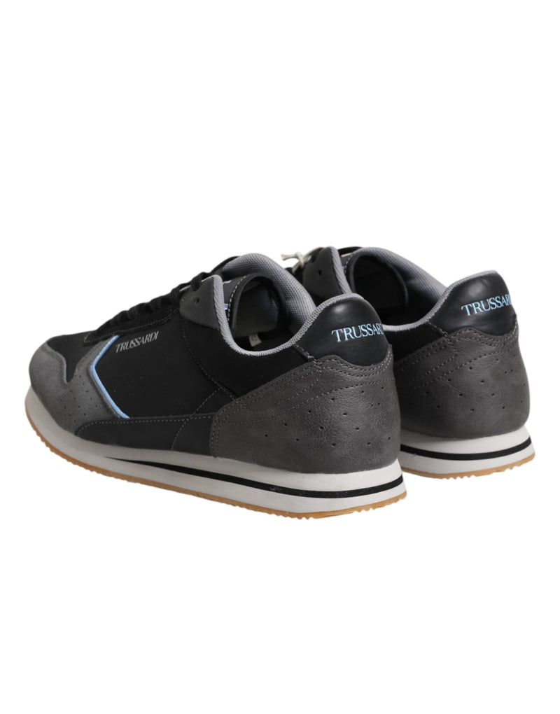 Trussardi Black Gray Lace Up Low Top Casual Sneakers