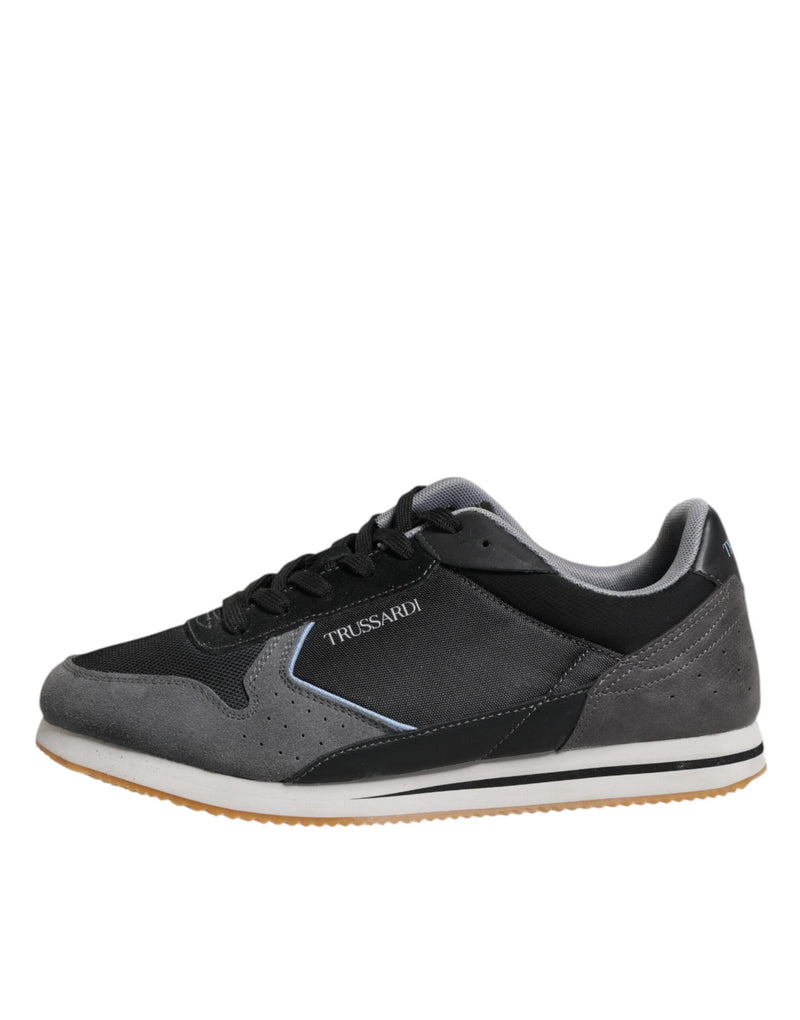Trussardi Black Gray Lace Up Low Top Casual Sneakers