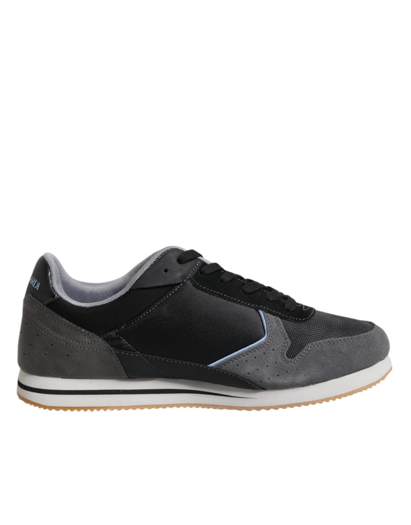 Trussardi Black Gray Lace Up Low Top Casual Sneakers