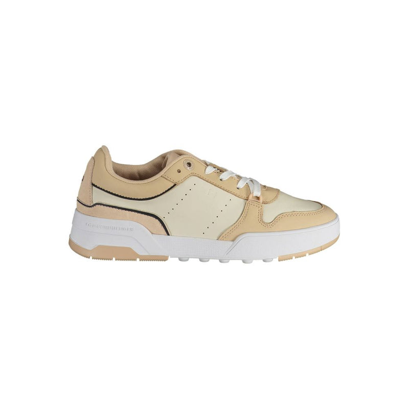 Tommy Hilfiger Beige Leather Women Sneaker - Chic & Eco-Friendly