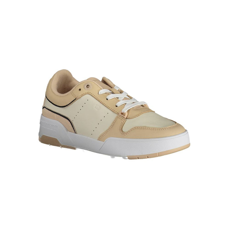 Tommy Hilfiger Beige Leather Women Sneaker - Chic & Eco-Friendly