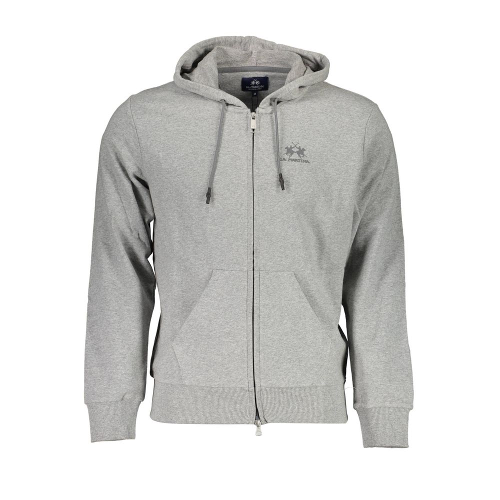 Pull en coton gris La Martina pour homme avec capuche