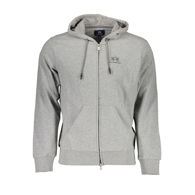 Pull en coton gris La Martina pour homme avec capuche