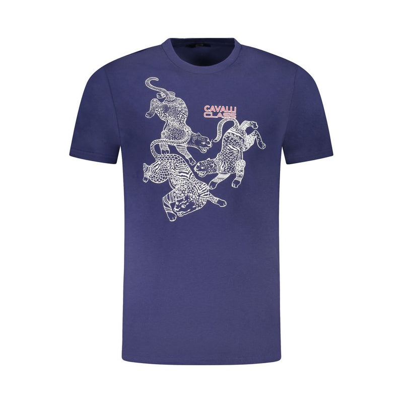 T-shirt homme en coton bleu Cavalli Class