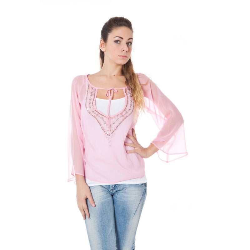 Phard Pink Silk Women Top - Élégant T-Shirt à Manches Longues