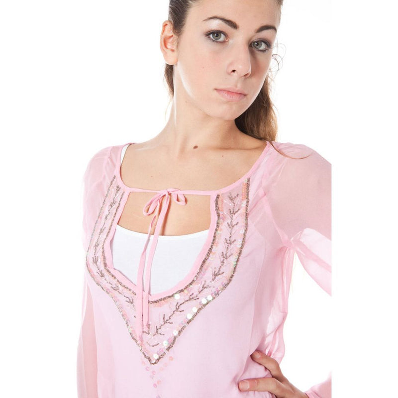 Phard Pink Silk Women Top - Élégant T-Shirt à Manches Longues