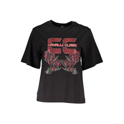T-shirt noir en coton pour femme de la marque Cavalli Class.