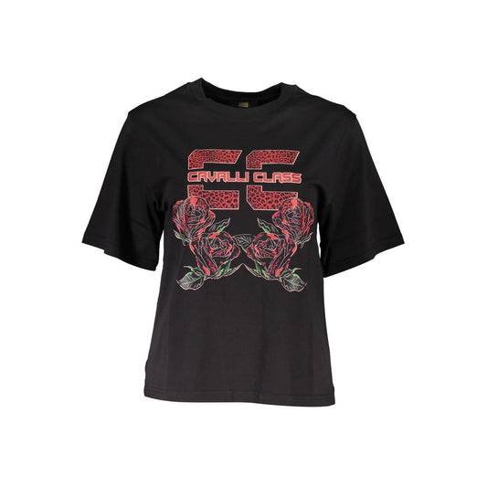 T-shirt noir en coton pour femme de la marque Cavalli Class.