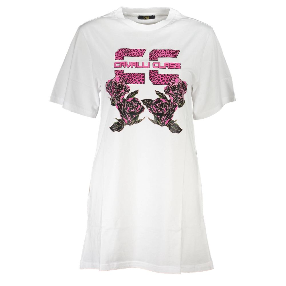 Cavalli Class White Cotton Women Dress - Élégante Robe Courte