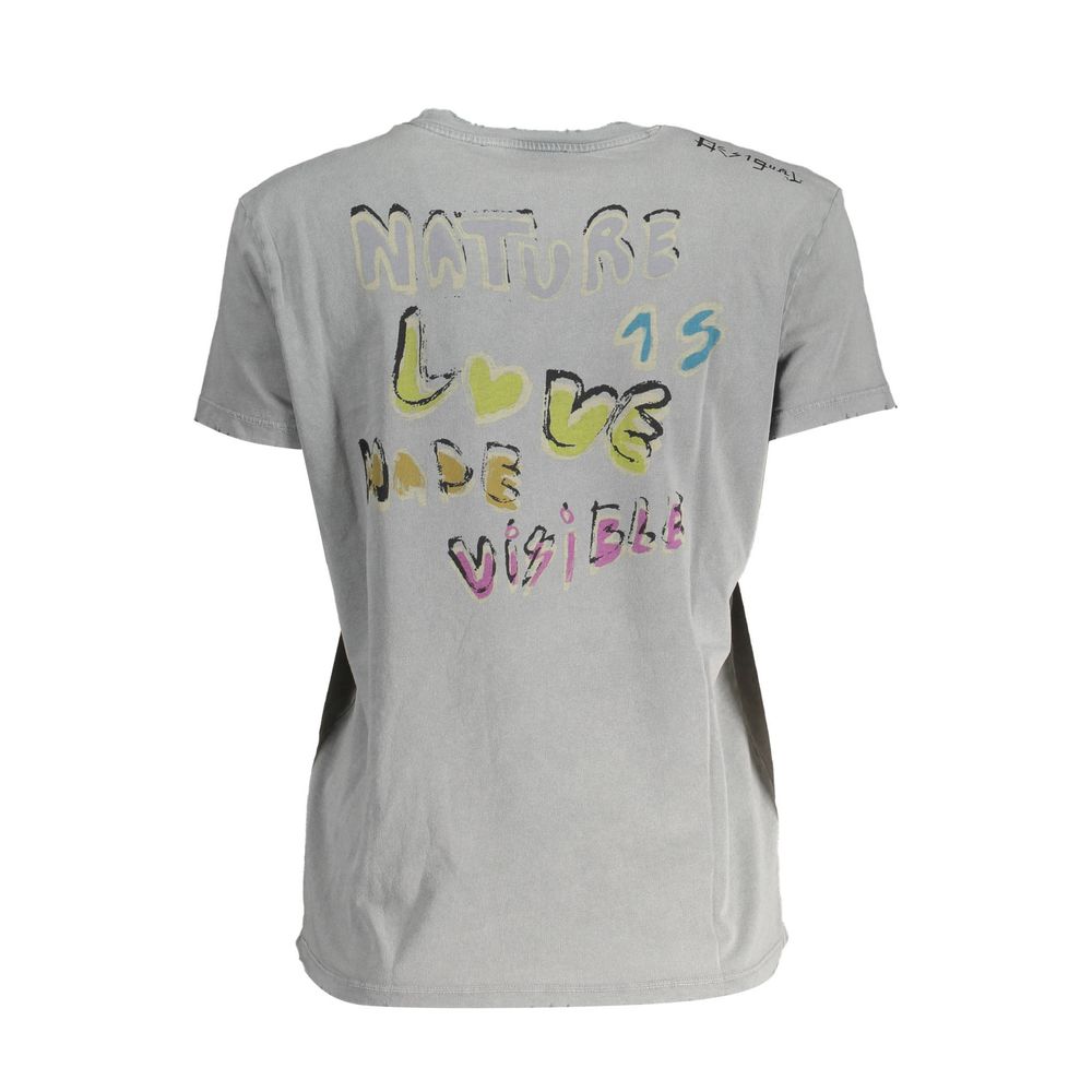 Desigual T-Shirt Femme Gris en Coton - Élégant et Confortable