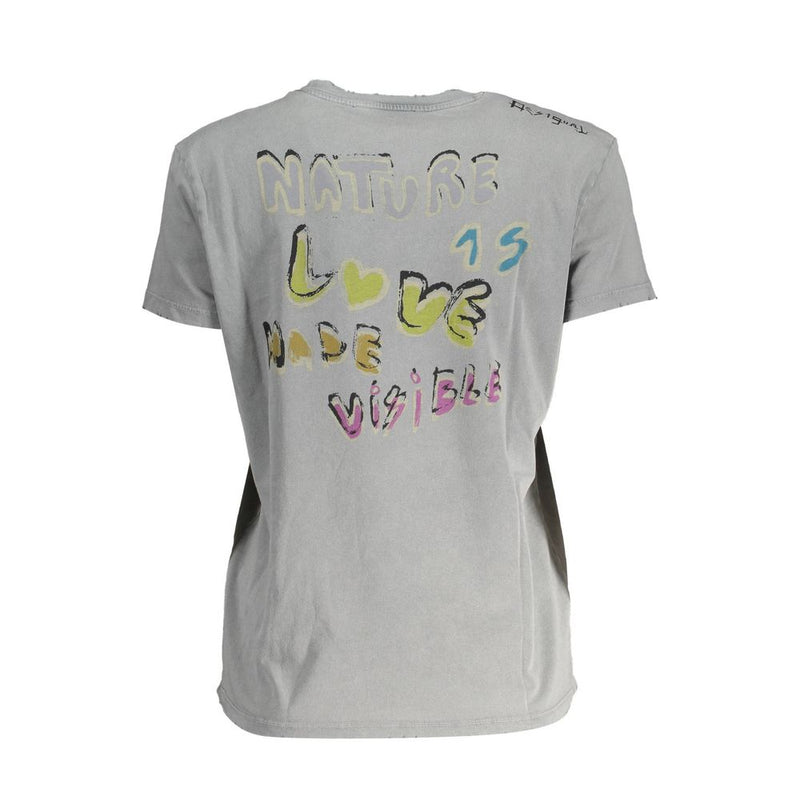 Desigual T-Shirt Femme Gris en Coton - Élégant et Confortable