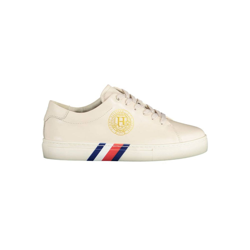 Tommy Hilfiger Beige Leather Women Sneaker - Stylish Comfort