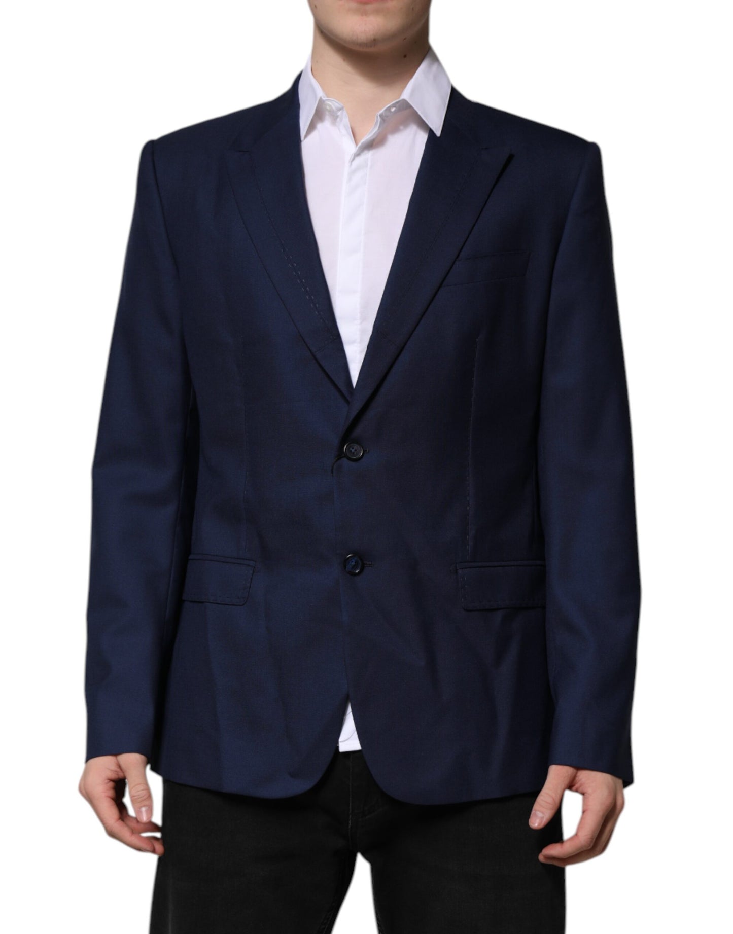 Dolce &amp; Gabbana blauwe wollen, enkelbrede jas/blazer